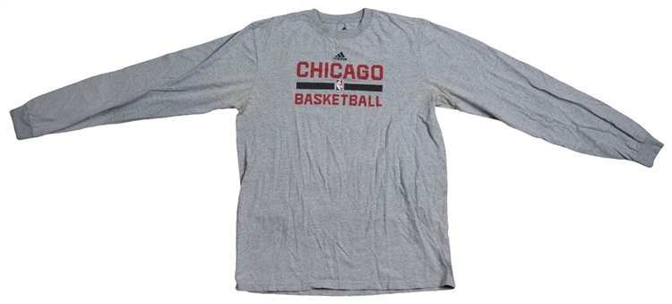 2013-14 Jimmy Butler Game Worn Chicago Bulls Long-Sleeve Gray Warm Up Shirt (Team LOA)